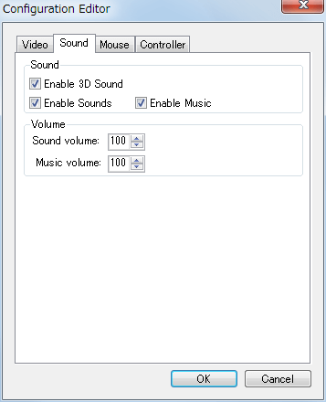 Steam 版 Sonic Adventure DX、SADX Mod Manager の Config Editor を押したときの Configuration Editor 画面の Sound タブ
