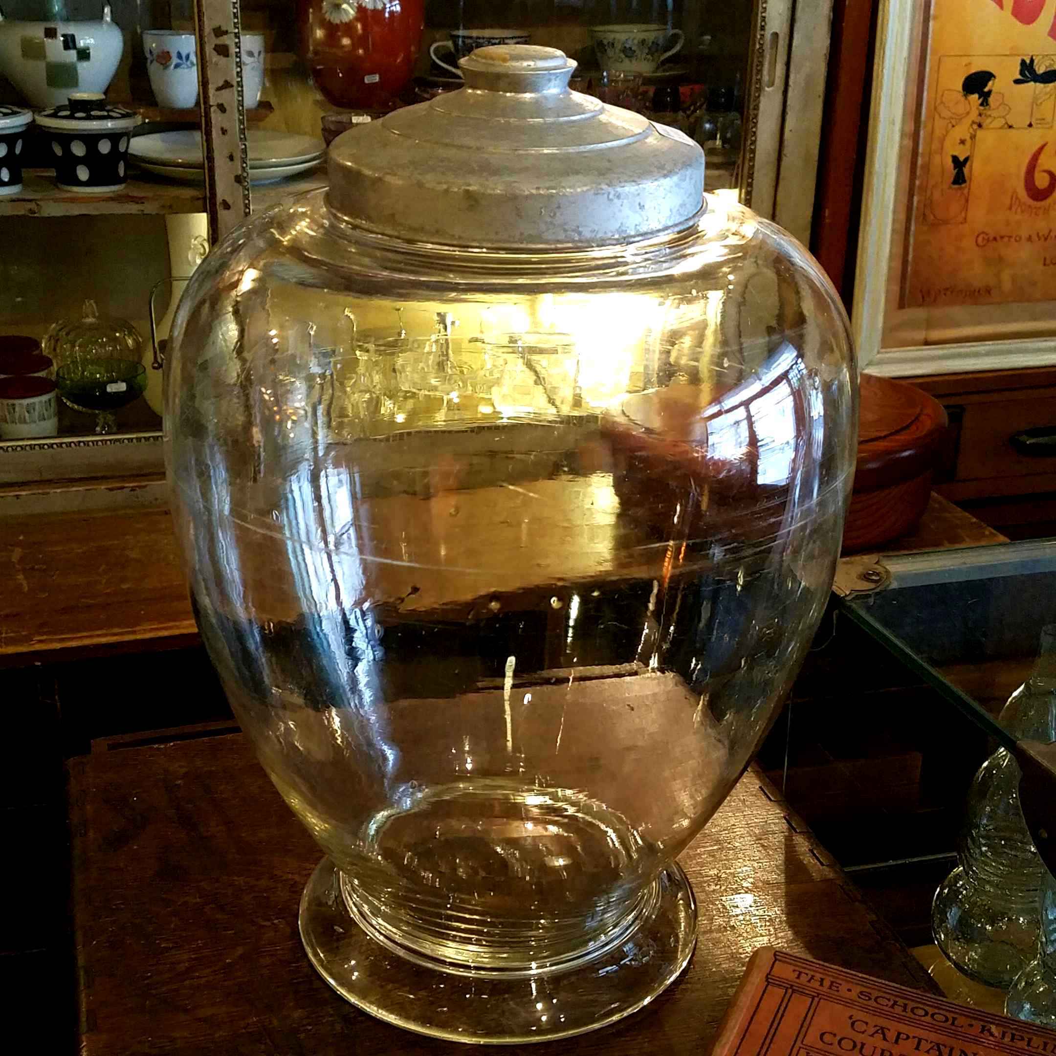 古いレトロな大きな菓子瓶（地球瓶） 古道具 ガラス瓶 - [Sold Out 